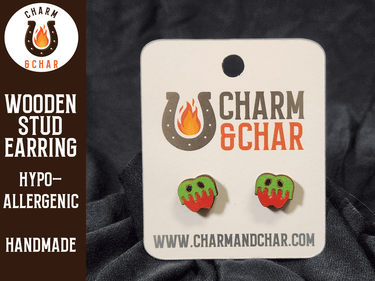 Poison Apple Wood Stud Earrings - Halloween Fashion Earring - Stud Earring - Charm and Char